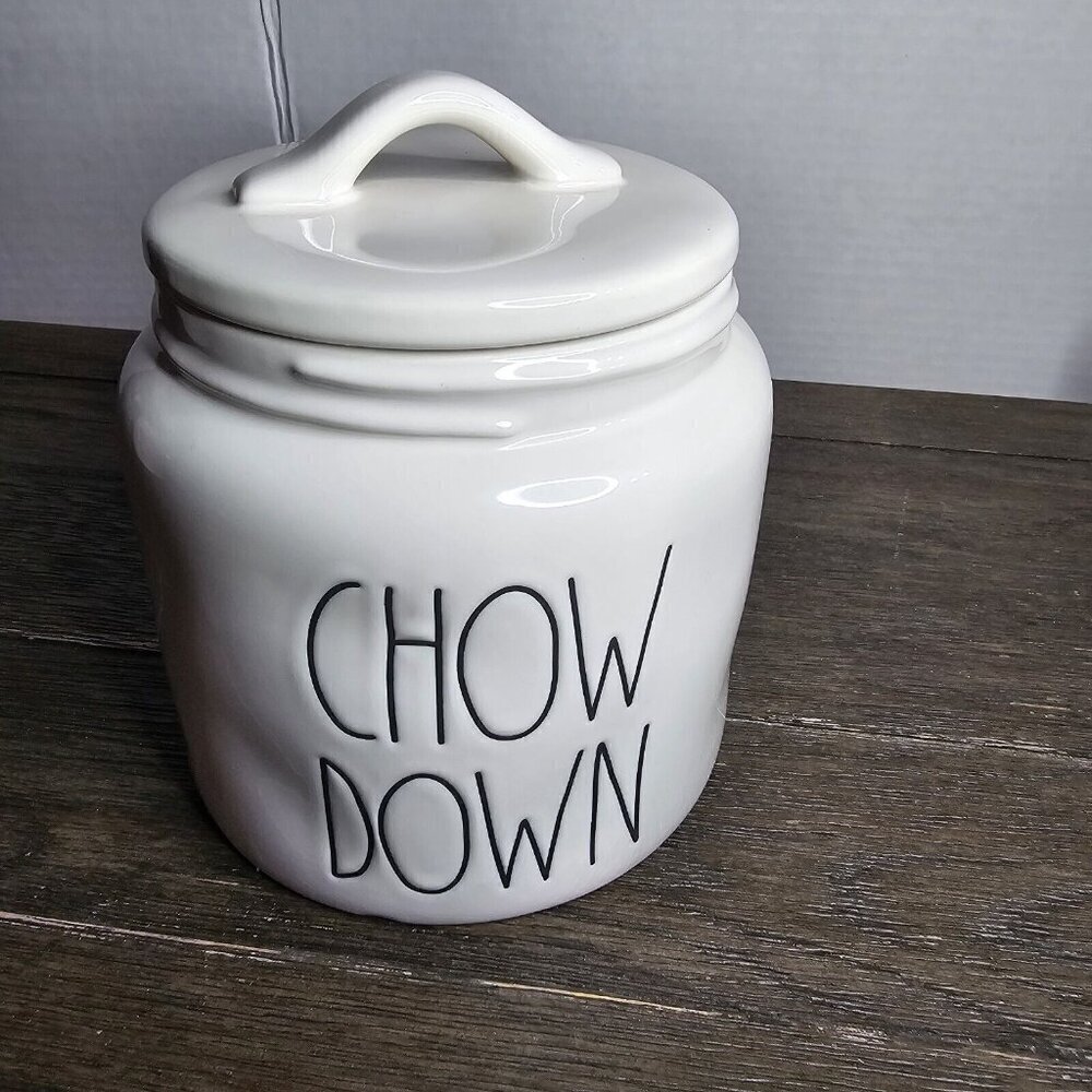 NWT Rae Dunn Artisan Chow Down White Canister Magenta Farmhouse Candy Cookies